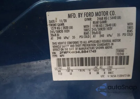 2020 Ford Edge Titanium from USA, damaged, VIN 2FMPK4K94LBB41745